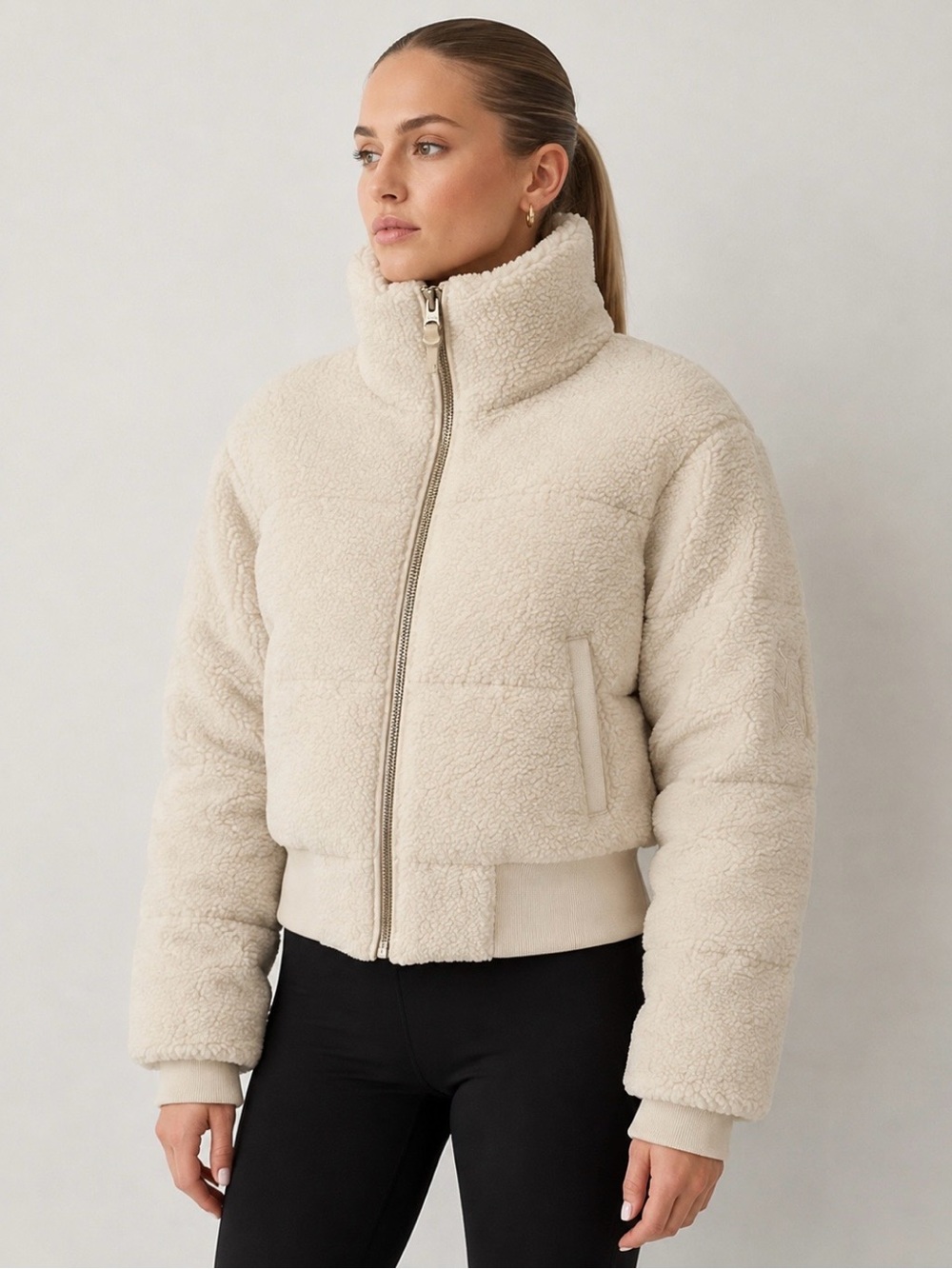 Mackage Off-White Sherpa Down Bomber with Leather trim Size S/P